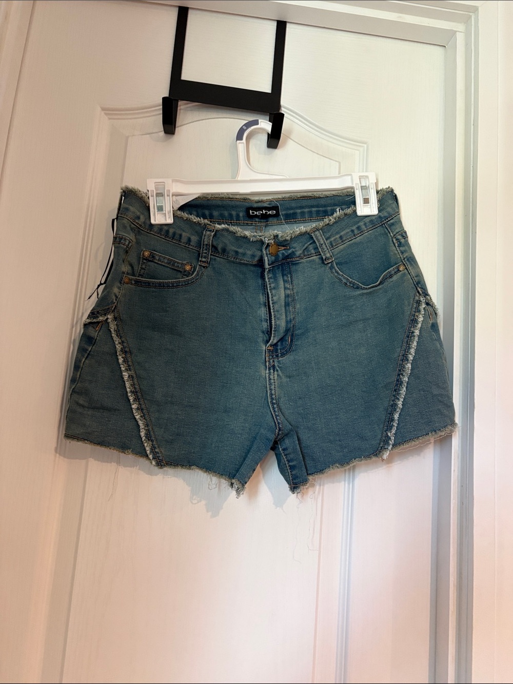 bebe Frayed Edge Blue Denim Shorts